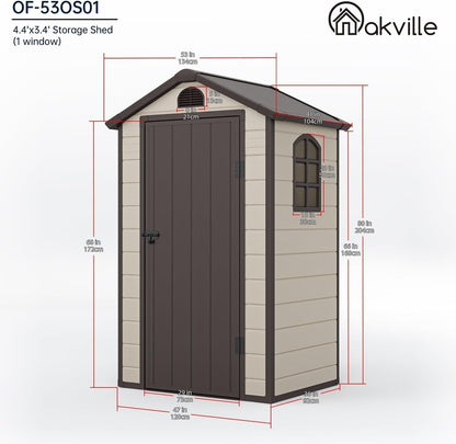 Outdoor Storage Shed 4X3 Ft, Resin Sheds & Outdoor Storage, Patio Furniture Shed with Lockable Door, Outdoor Sheds Garden Tools, Bikes, BBQ Grills, Pool Accessories for Backyard, Patio